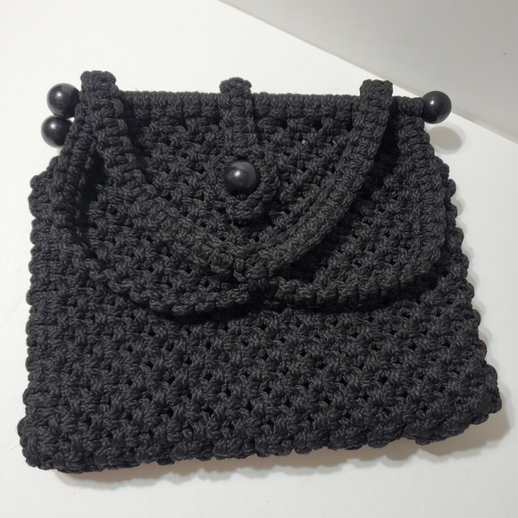 Vintage Macrame Black Shoulder Bag - Picture 12 of 16